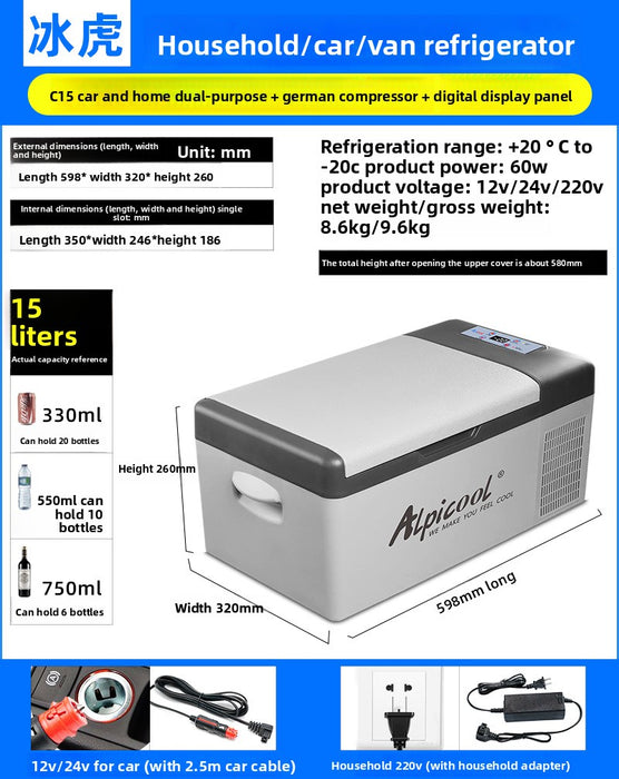 9 to 15L Alpicool Auto Car Refrigerator 12V Compressor Portable Freezer Fridge Quick Refrigeration Travel Outdoor Camping Cooler
