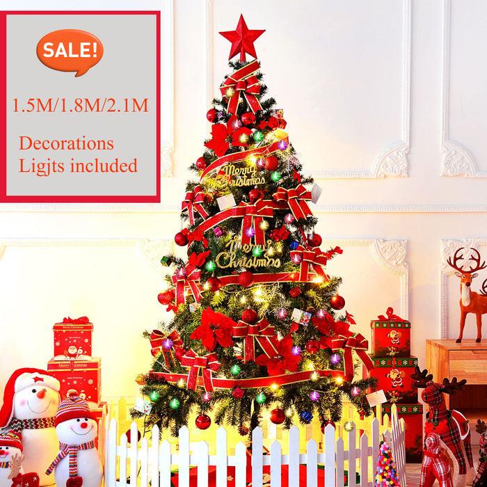 Christmas tree set 1 5/1.8/2.1  meters  red and golden  Christmas tree with the decoration set and lights