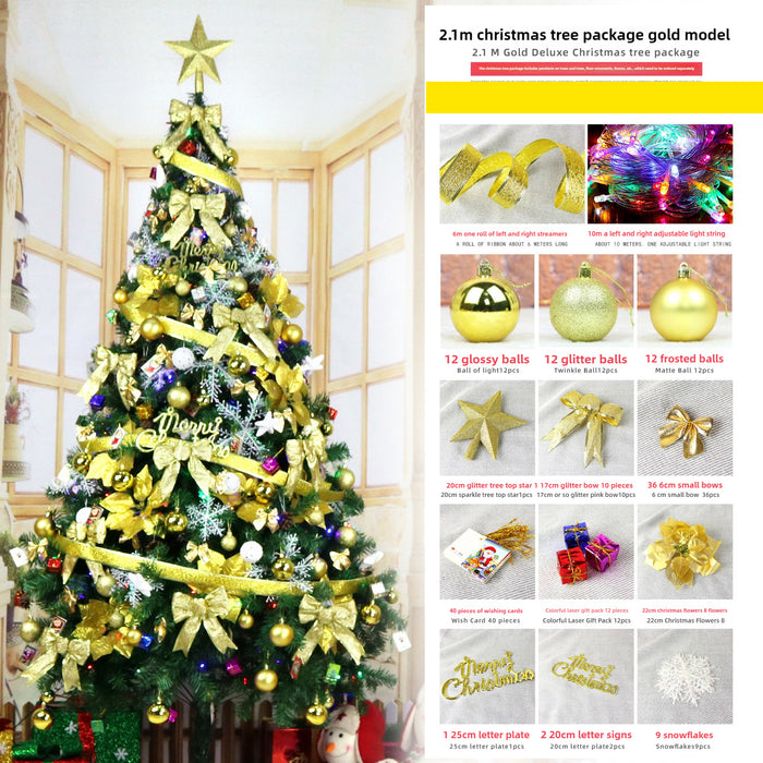 Christmas tree set 1 5/1.8/2.1  meters  red and golden  Christmas tree with the decoration set and lights