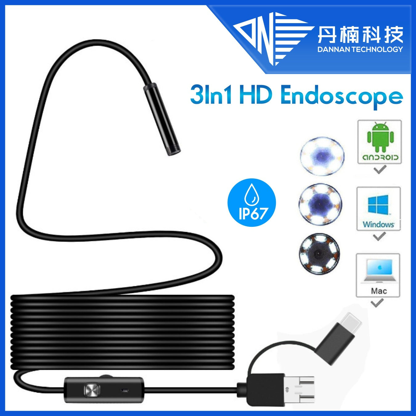 TouchsmartEF | 5.5mm 3-in-1 mobile phone computer endoscope type C connector automotive air conditio