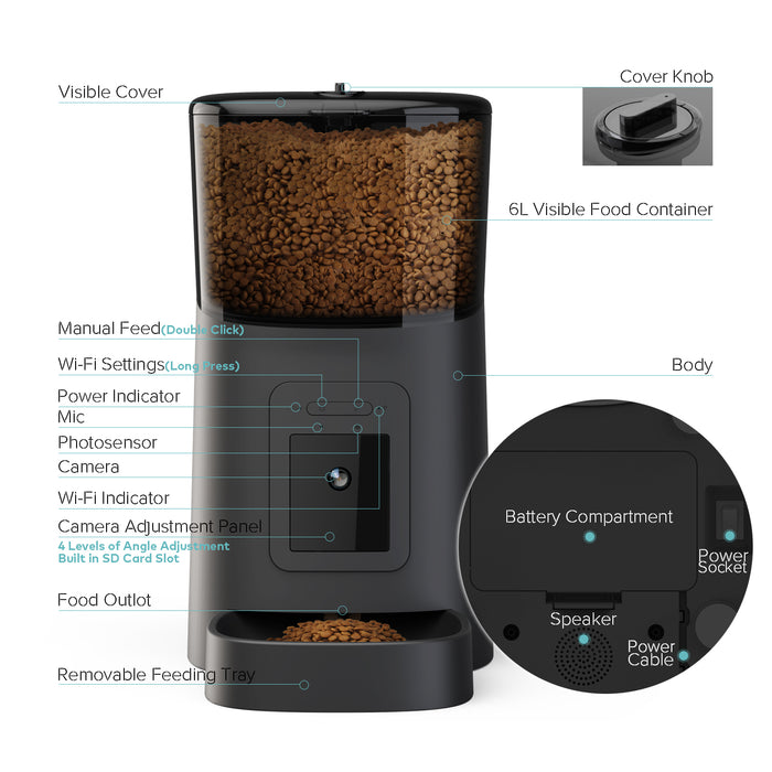 Pet smart feeder, video 1080P can manually adjust the camera angle