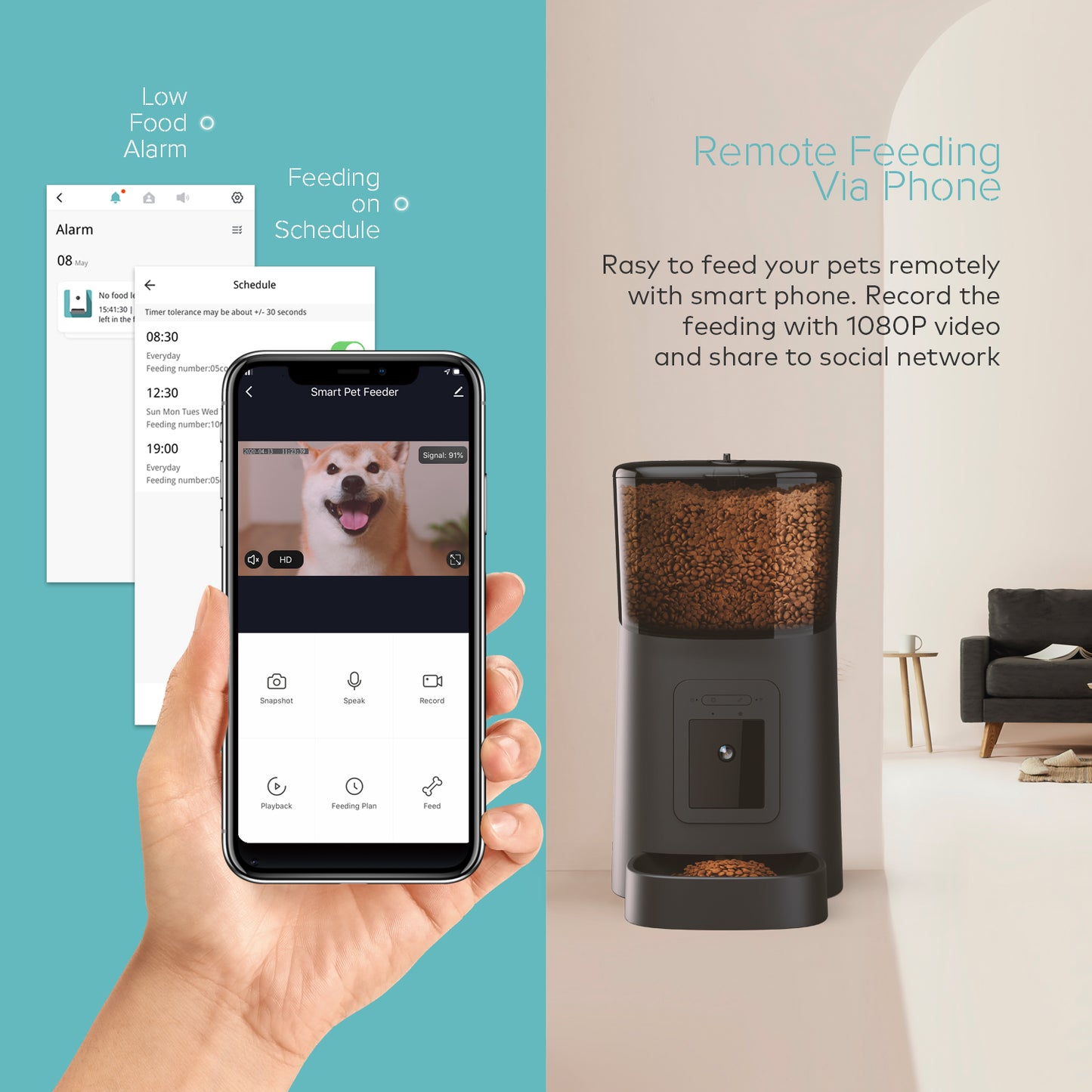 TouchsmartEF | Pet smart feeder, video 1080P can manually adjust the camera angle