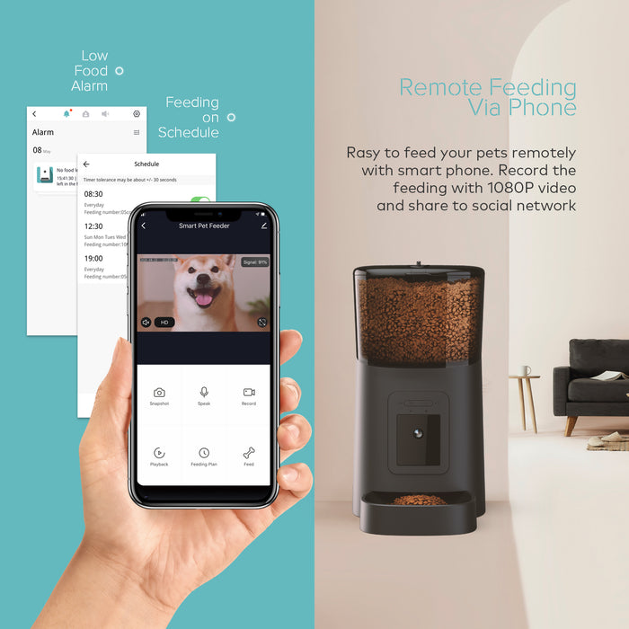 Pet smart feeder, video 1080P can manually adjust the camera angle