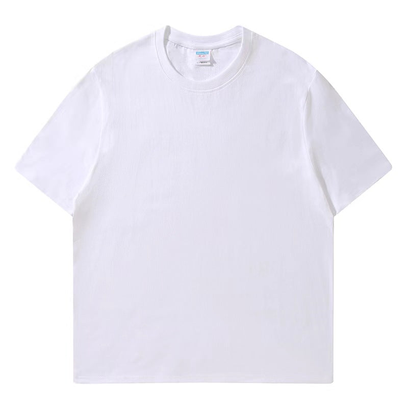 TouchsmartEF | Heavy 180g T-shirt, white pure cotton thick short sleeves, solid color loose basic bo