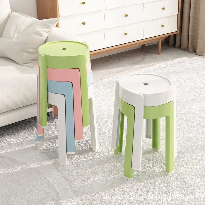 Living room dining room plastic stools can be stacked for storage