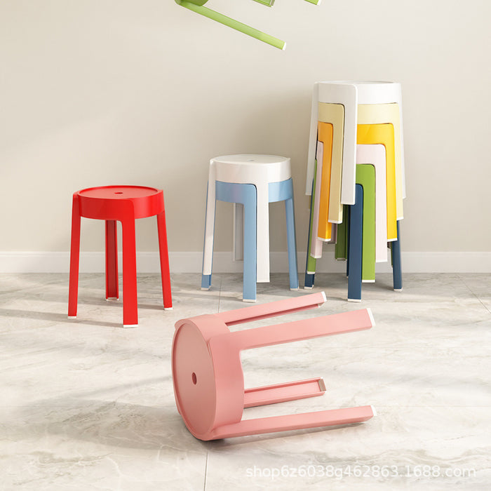 Living room dining room plastic stools can be stacked for storage