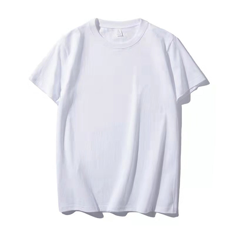 TouchsmartEF | Heavy 180g T-shirt, white pure cotton thick short sleeves, solid color loose basic bo