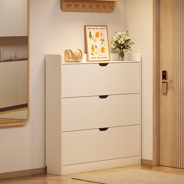 Solid wood ultra-thin tipping bucket shoe cabinet household door storage cabinet integrated against the wall indoor narrow shoe rack