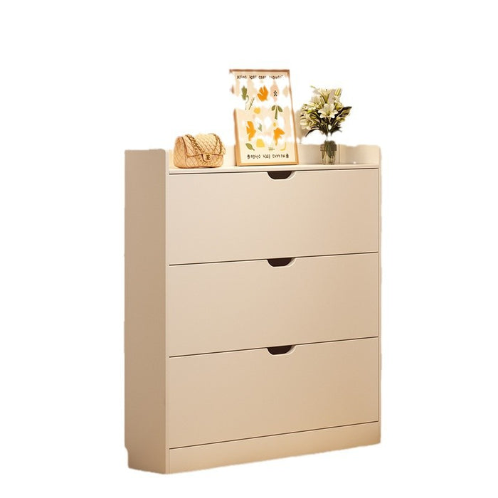 Solid wood ultra-thin tipping bucket shoe cabinet household door storage cabinet integrated against the wall indoor narrow shoe rack