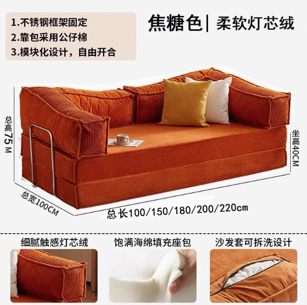 Fabric sofa living room small apartment rental house single double compression sofa dismantling and washing integrated dual-purpose folding sofa bed