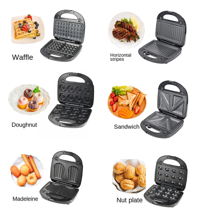 Six-in-One Breakfast Machine Sandwich Machine Waffle Machine Shell Donut Cake Machine Panini Nut Machine