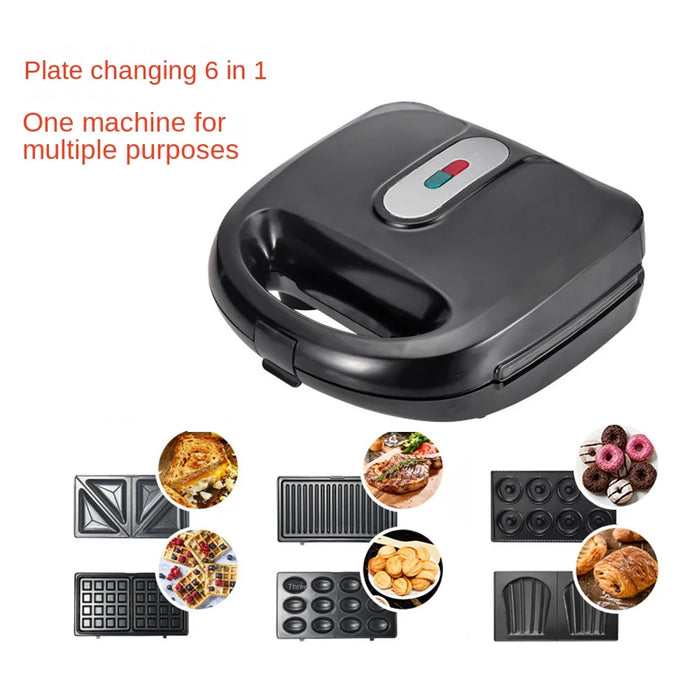 Six-in-One Breakfast Machine Sandwich Machine Waffle Machine Shell Donut Cake Machine Panini Nut Machine