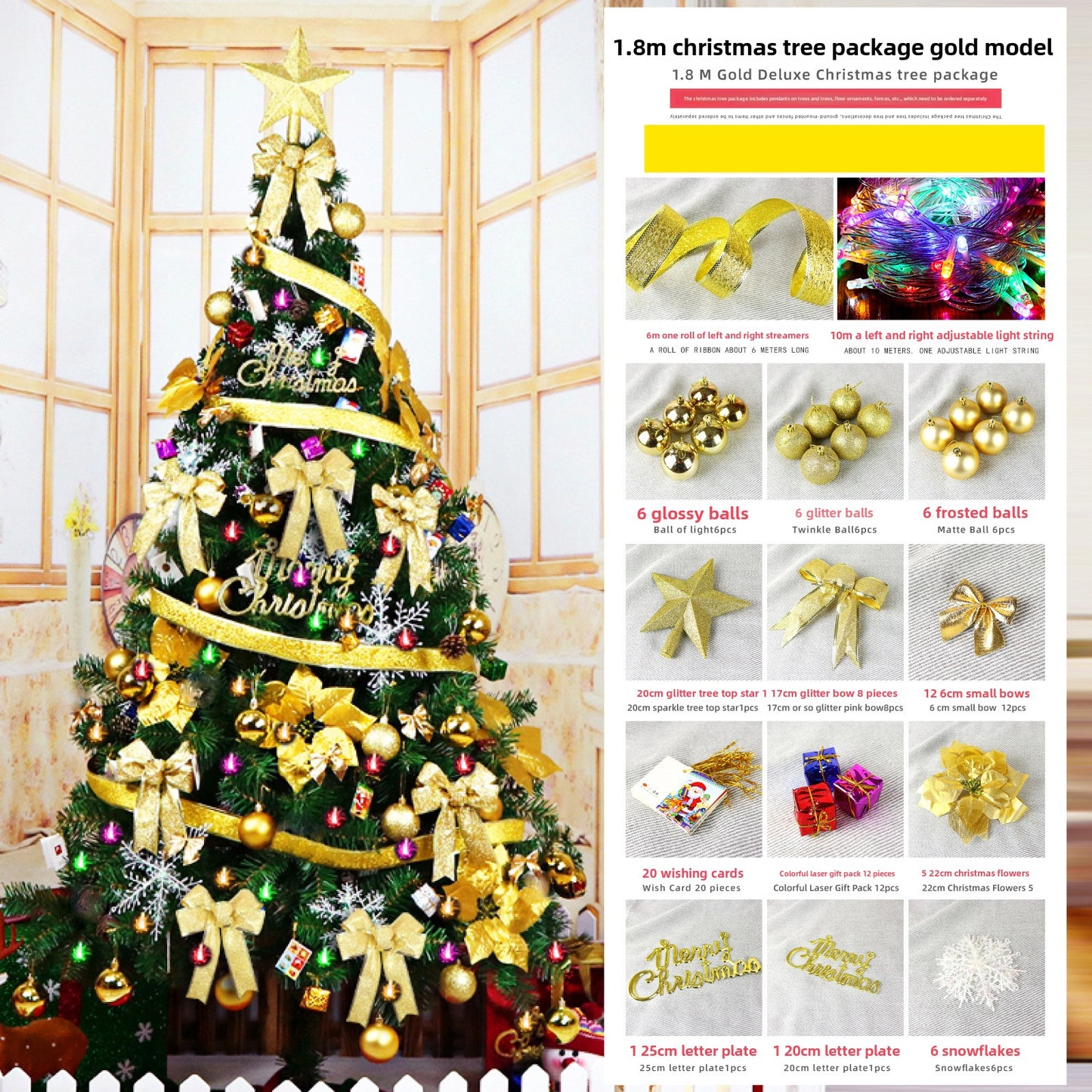 TouchsmartEF | Christmas tree set 1 5/1.8/2.1  meters  red and golden  Christmas tree with the decor