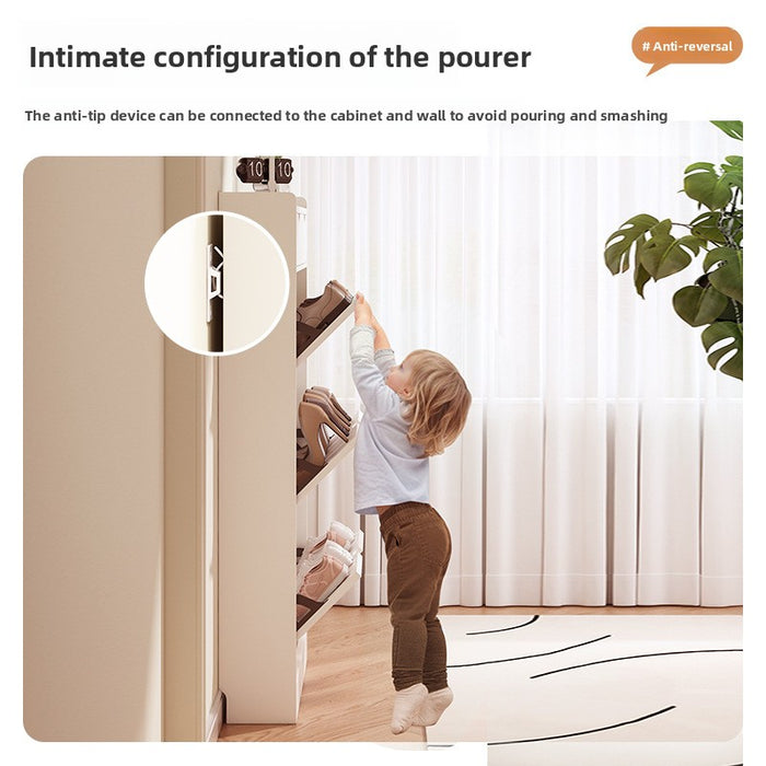 Solid wood ultra-thin tipping bucket shoe cabinet household door storage cabinet integrated against the wall indoor narrow shoe rack