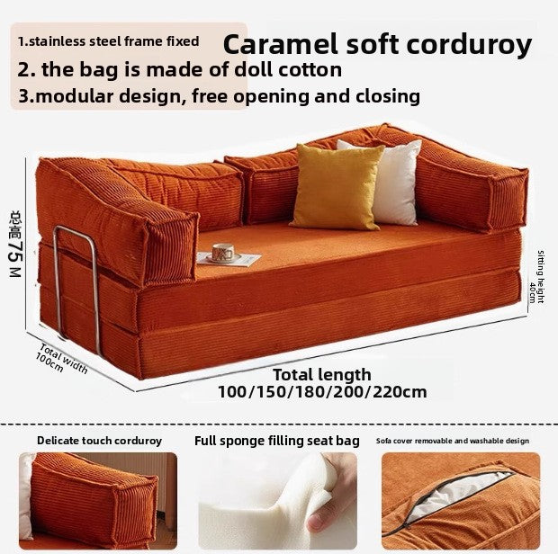Fabric sofa living room small apartment rental house single double compression sofa dismantling and washing integrated dual-purpose folding sofa bed