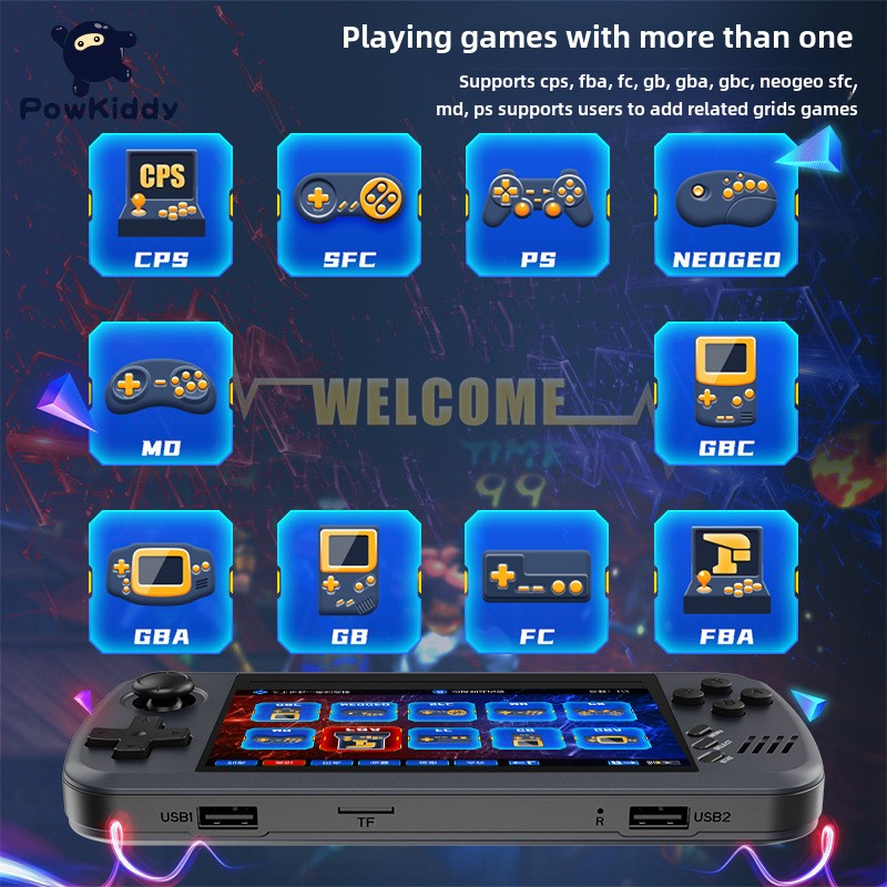 TouchsmartEF | Powkiddy Overlord Treasure Box x39 double handheld IPS screen top ten emulators arcad